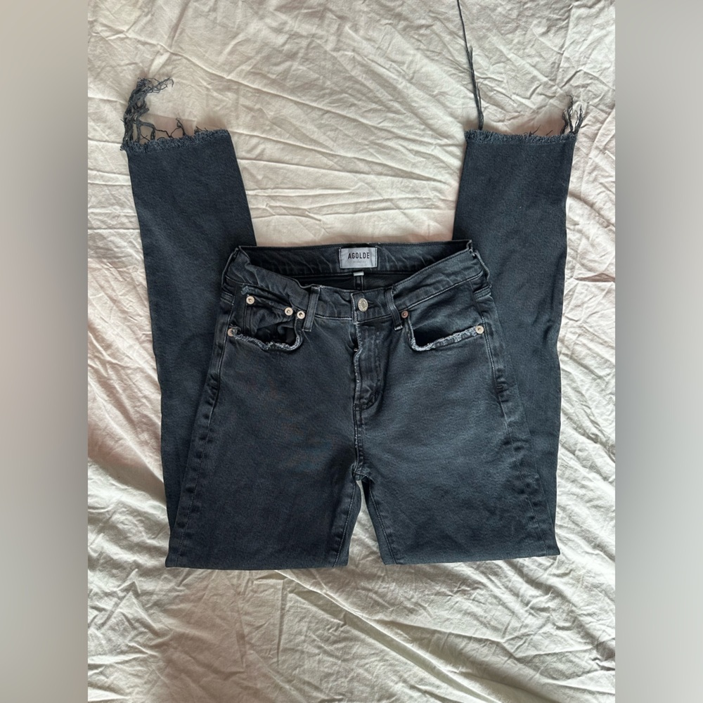 AGOLDE Goldie High-Rise Skinny Ankle Jeans in Washed Black 24 Raw Hem – Aritzia